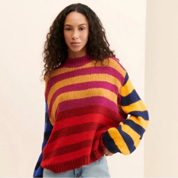 Luna Colorful Colorful 
Stripes Sweater 
W/ balloon sleeves 
NWOT
Color- multi - Picture 8 of 10